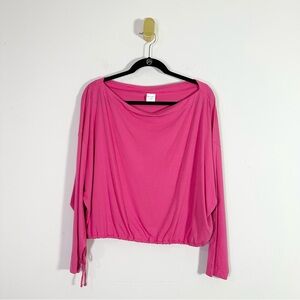 Athleta Cool Down Begonia Hot Pink Boatneck Long Sleeve Drawstring Top